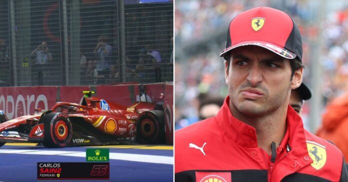 Carlos Sainz crash puts Ferrari in compromising position. | Credits - F1TV/Alamy