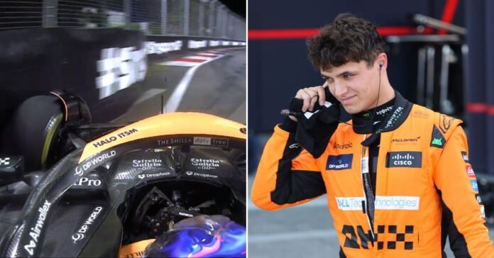 Lando Norris almost crahses out during Singapore GP. | Credits - F1TV/AP