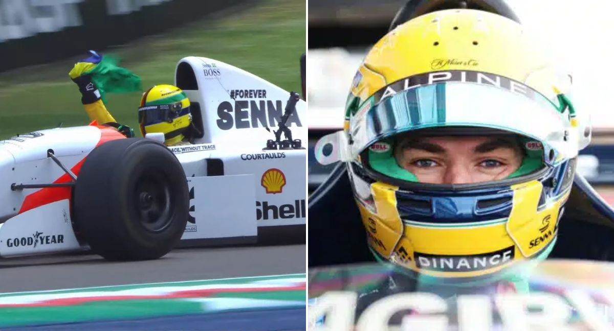 Sebastian Vettel and Pierre Gasly driving Ayrton Senna's cars | Credit: Formula 1 / Sky Sports F1 / Getty Images