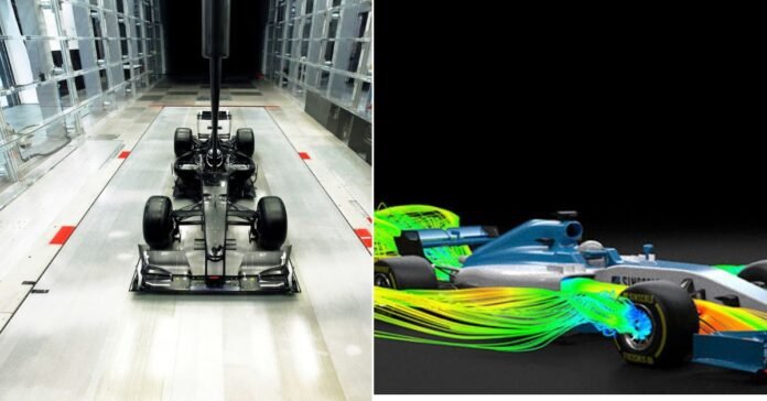 The wind tunnel (left) and CFD simulator (Right) are key components in developing an F1 car | Credits: F1 Framework and Racecar Engineering