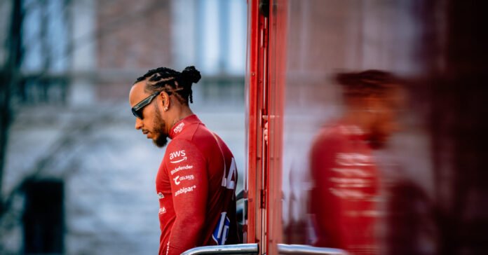 Lewis Hamilton of Great Britain in Milan for the Ferrari showrun