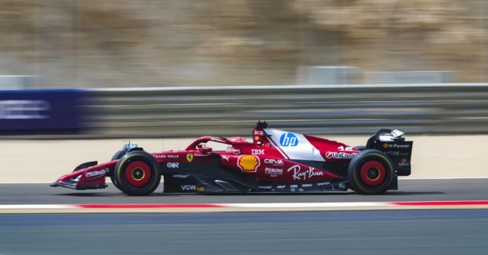 Charles Leclerc driving 2025 Ferrari SF-25 at Bahrain pre-season test 2025