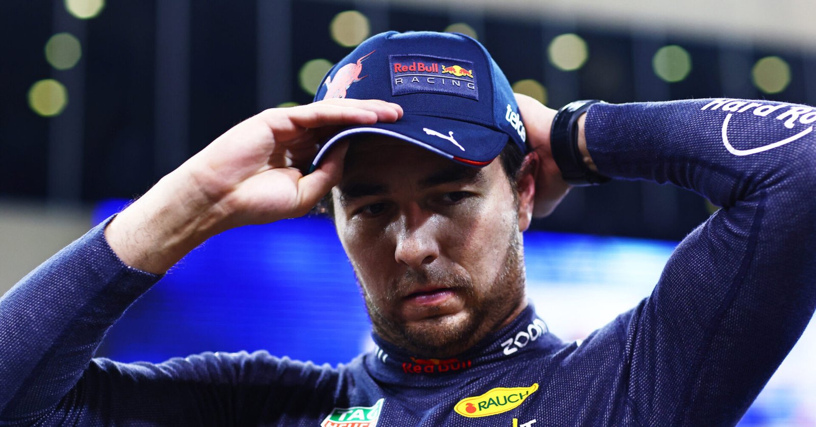 Second placed qualifier Sergio Perez of Mexico and Oracle Red Bull Racing looks on in parc ferme during qualifying ahead of the F1 Grand Prix of Abu Dhabi at Yas Marina Circuit on November 19, 2022 in Abu Dhabi, United Arab Emirates. // Getty Images / Red Bull Content Pool // SI202211191647 // Usage for editorial use only //