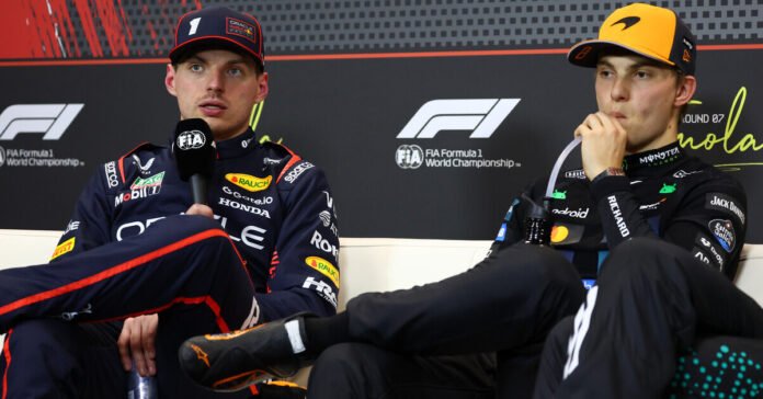 Verstappen and Piastri during an interview // Red Bull Content Pool //