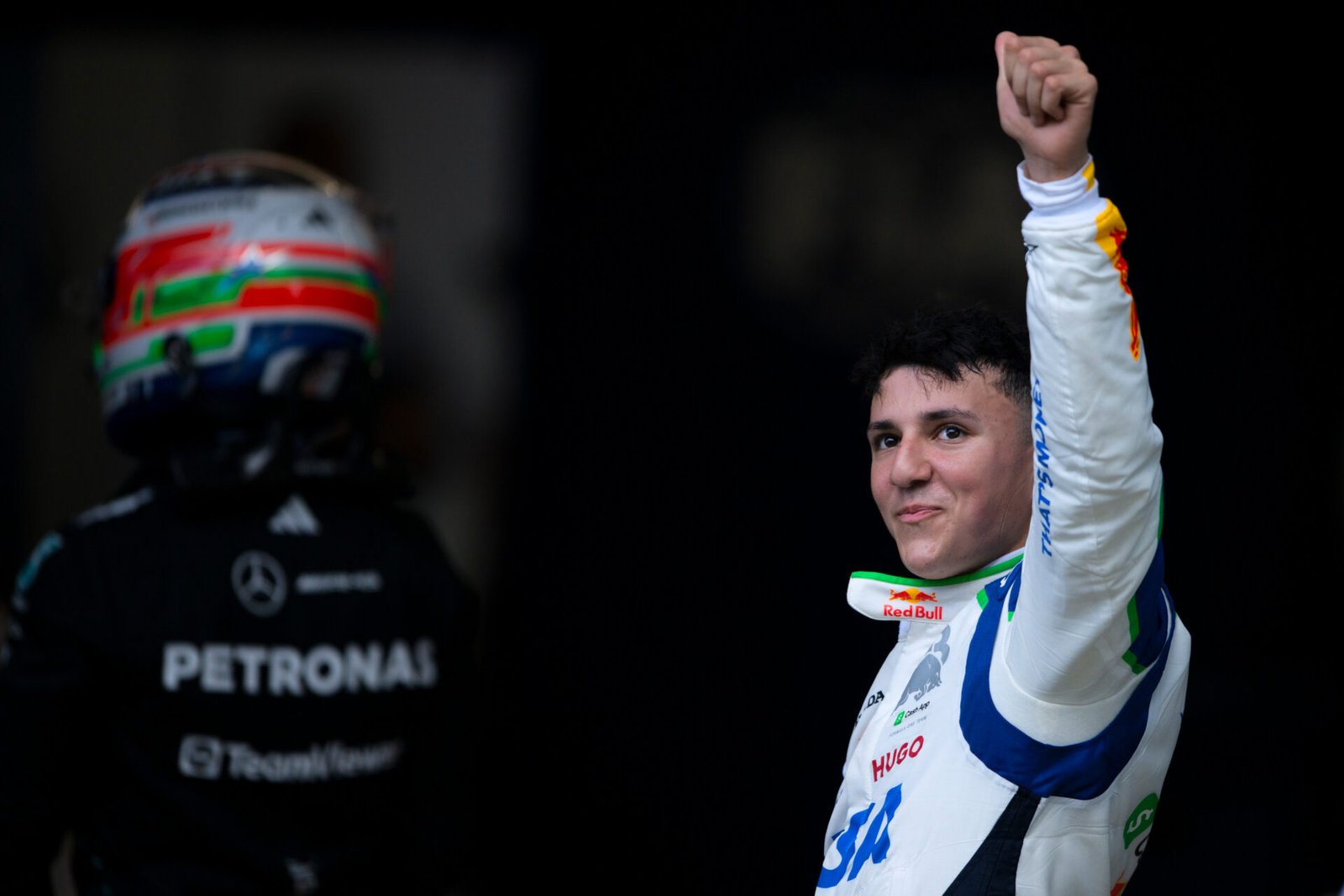 BARCELONA, SPAIN - MAY 31: Sixth placed qualifier Isack Hadjar of France and Visa Cash App Racing Bulls in parc ferme during qualifying ahead of the F1 Grand Prix of Spain at Circuit de Barcelona-Catalunya on May 31, 2025 in Barcelona, Spain. (Photo by Rudy Carezzevoli/Getty Images) // Getty Images / Red Bull Content Pool //