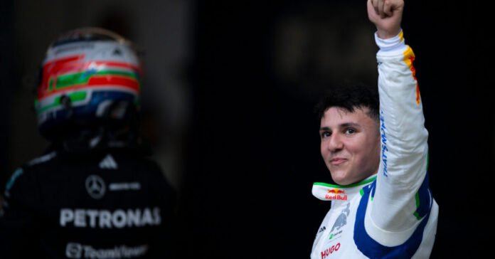 BARCELONA, SPAIN - MAY 31: Sixth placed qualifier Isack Hadjar of France and Visa Cash App Racing Bulls in parc ferme during qualifying ahead of the F1 Grand Prix of Spain at Circuit de Barcelona-Catalunya on May 31, 2025 in Barcelona, Spain. (Photo by Rudy Carezzevoli/Getty Images) // Getty Images / Red Bull Content Pool //