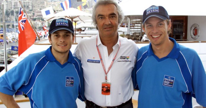 Flavio Briatore (center) in 2001 with Giancarlo Fisichella (left) and Jenson Button (right) // F1 X //