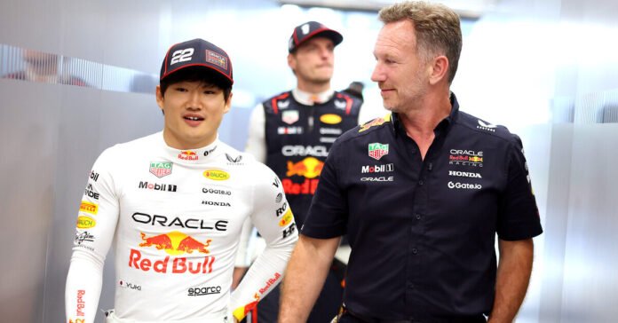 Yuki Tsunoda and Christian Horner // Red Bull Content Pool //