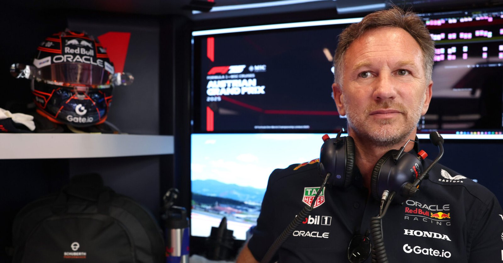 SPIELBERG, AUSTRIA - JUNE 29: Christian Horner, Team Principal of Oracle Red Bull Racing looks on in the garage prior to the F1 Grand Prix of Austria at Red Bull Ring on June 29, 2025 in Spielberg, Austria. (Photo by Mark Thompson/Getty Images) // Getty Images / Red Bull Content Pool // SI202506290533 // Usage for editorial use only //
