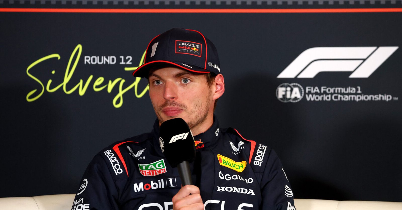 NORTHAMPTON, ENGLAND - JULY 05: Pole position qualifier Max Verstappen of the Netherlands and Oracle Red Bull Racing in the Drivers Press Conference during qualifying ahead of the F1 Grand Prix of Great Britain at Silverstone Circuit on July 05, 2025 in Northampton, England. (Photo by Clive Rose/Getty Images) // Getty Images / Red Bull Content Pool // SI202507050501 // Usage for editorial use only //