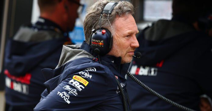 NORTHAMPTON, ENGLAND - JULY 06: Christian Horner, Team Principal of Oracle Red Bull Racing looks on during the F1 Grand Prix of Great Britain at Silverstone Circuit on July 06, 2025 in Northampton, England. (Photo by Mark Thompson/Getty Images) // Getty Images / Red Bull Content Pool // SI202507060281 // Usage for editorial use only //