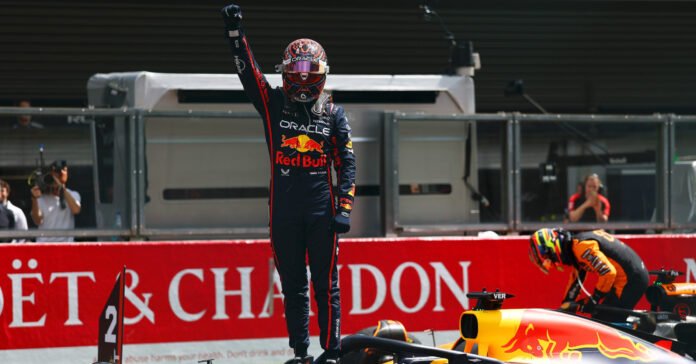 SPA, BELGIUM - JULY 26: Sprint winner Max Verstappen of the Netherlands and Oracle Red Bull Racing celebrates in parc ferme during the Sprint ahead of the F1 Grand Prix of Belgium at Circuit de Spa-Francorchamps on July 26, 2025 in Spa, Belgium. (Photo by Zak Mauger/LAT Images) // Getty Images / Red Bull Content Pool // SI202507260997 // Usage for editorial use only //