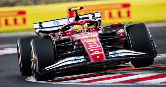 Lewis Hamilton driving Scuderia Ferrari's SF-25 at the Hungarian GP
