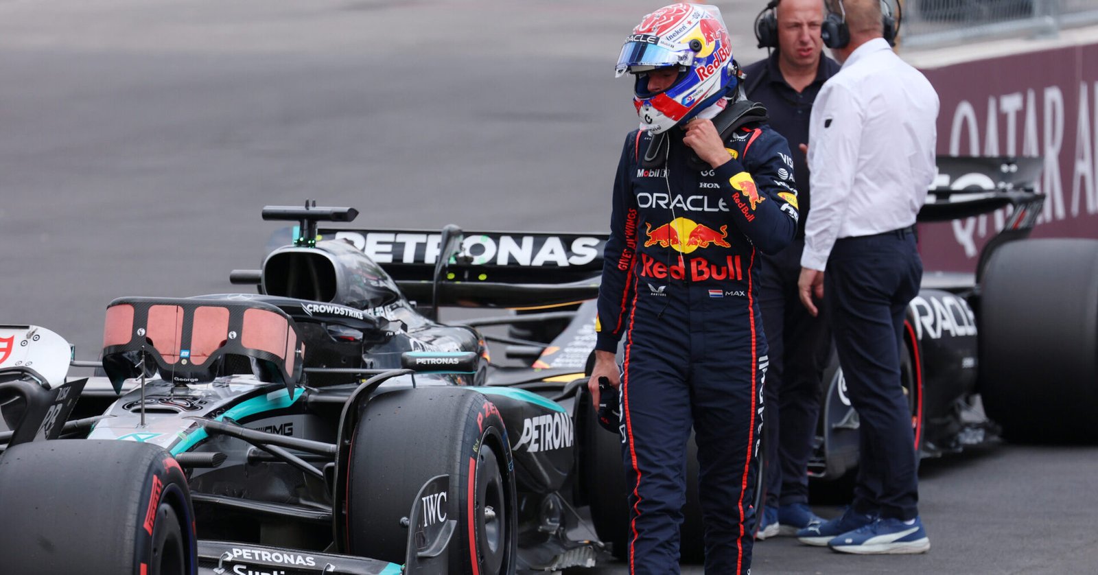 BUDAPEST, HUNGARY - AUGUST 02: Eighth placed qualifier Max Verstappen of the Netherlands and Oracle Red Bull Racing in parc fermé during qualifying ahead of the F1 Grand Prix of Hungary at Hungaroring on August 02, 2025 in Budapest, Hungary. (Photo by Mark Thompson/Getty Images) // Getty Images / Red Bull Content Pool // SI202508021886 // Usage for editorial use only //