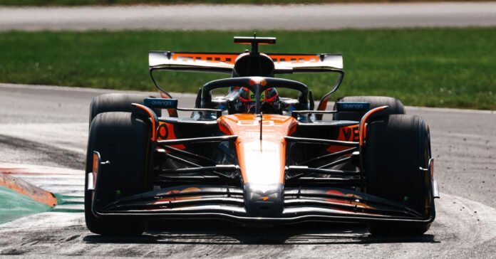 Oscar Piastri racing in Monza during the 2025 Italian Grand Prix.